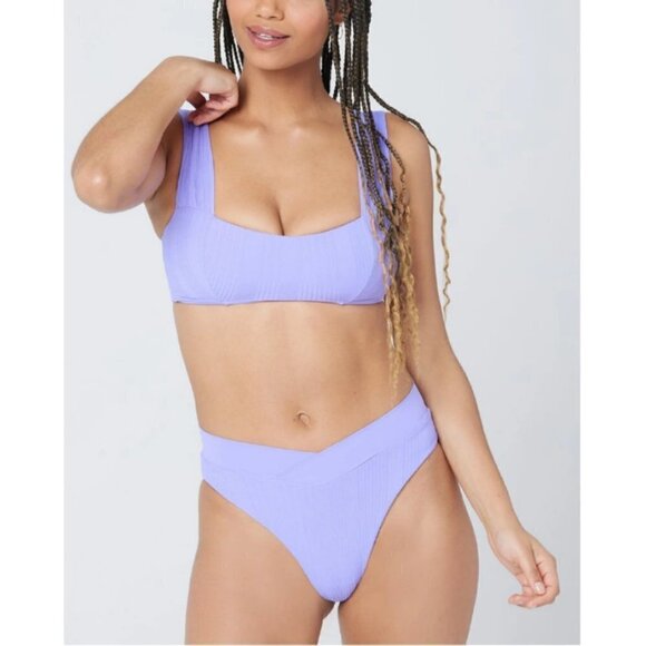 💕L*SPACE💕 Pointelle Rib Bikini Set ~ Gizelle Top + Desi Bottom ~ Purple XS NWT - Picture 4 of 12